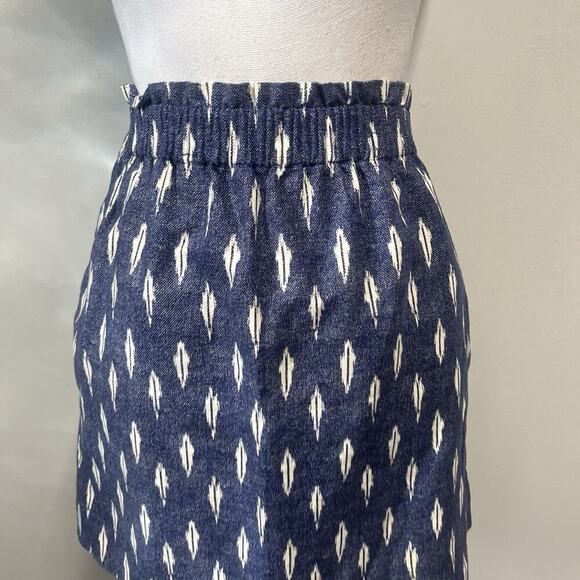J Crew Skirt size 6 Denim Blue Ivory Linen Above Knee A Line Casual Beach - Picture 2 of 6